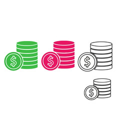 Stack of stylized coins in green pink and white