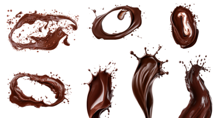 Liquid dark chocolate splash isolated on transparent background
