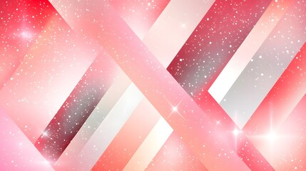 Diagonal geometric shapes create a festive background with shimmering lights and falling particles