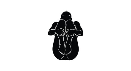 Silhouette illustration of a woman in happy baby pose ananda balasana yoga asana for relaxation