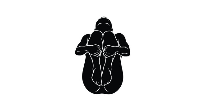 Silhouette illustration of a woman in happy baby pose ananda balasana yoga asana for relaxation