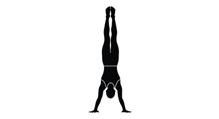 Silhouette of a female gymnast performing a perfect handstand, showcasing strength and control
