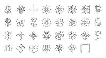 Elegant Black Outline Flower Icons Set for Logo Design Web Decor Crafting Projects