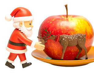 Cartoon Santa Walking Beside a Reindeer Holding Its Harness, Cute Vector Style PNG