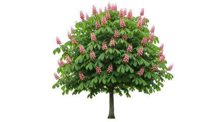 Fototapeta premium Vibrant Red Horse Chestnut Tree in Full Spring Bloom for Landscape Design Projects