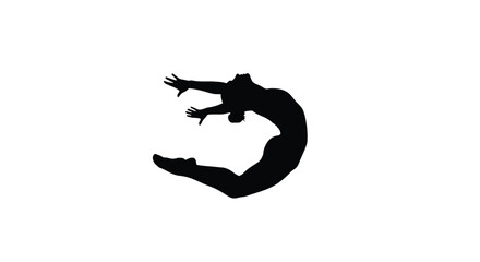 Silhouette of a graceful gymnast performing a jump
