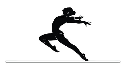 A gymnast leaps gracefully on the balance beam, showcasing flexibility, poise, and control