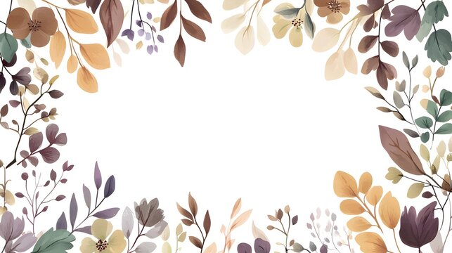Softly colored botanical elements frame a central white space in a watercolor style