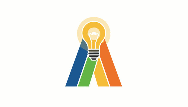 Creative Idea Concept with Glowing Lightbulb on Colorful 'A' Foundation