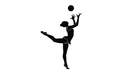 Silhouette of a rhythmic gymnast with ball graceful athlete in motion, performing a dynamic routine
