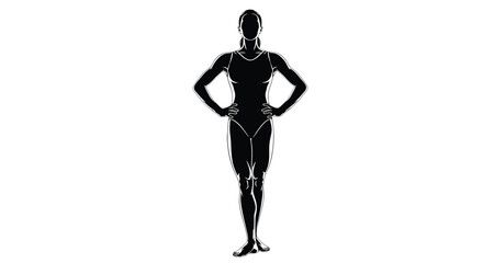 Silhouette of a female gymnast standing with hands on hips confident athlete in a strong, balanced pose