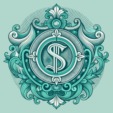 Ornate dollar sign emblem with intricate details and vintage style design