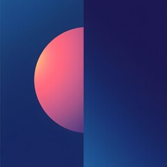 Minimalist composition features a gradient sphere partially visible against dark blue background