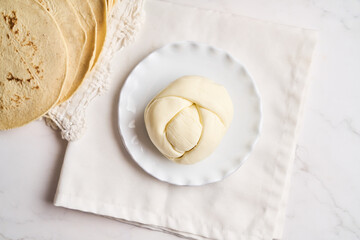 Mexican Oaxaca cheese or quesillo, traditional in Mexico Latin America
