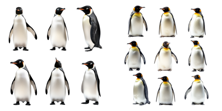 A collection of penguins in various poses, showcasing their unique characteristics and behaviors