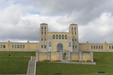 Obraz premium south facade of The RC Harris Water Treatment Plant, located at 2701 Queen St E, a filtration facility, designed by Thomas C Pomphrey, in Art Deco style, 1932-1941, Toronto