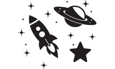 Rocket and Planet Vector Silhouettes – Space Clipart and Cosmic Icons