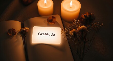 Find gratitude in quiet moments with candlelight and dried flowers, creating a peaceful atmosphere perfect for reflection and mindful living, embrace thankfulness today
