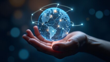 Person holding glowing digital globe representing global technology and connection