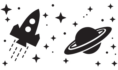 Rocket and Planet Vector Silhouettes – Space Clipart and Cosmic Icons