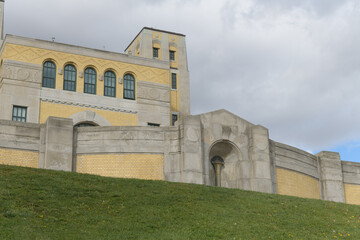 Obraz premium detail of The RC Harris Water Treatment Plant, located at 2701 Queen St E, a filtration facility, designed by Thomas C Pomphrey, in Art Deco style, 1932-1941, Toronto