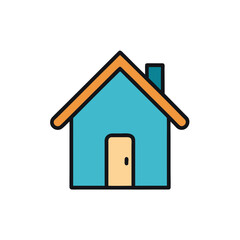 Home icon with blue walls and orange roof