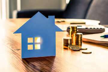 House money saving. Property price. Buy or rent home. Insurance or tax. Loan for small income family. Interest rate and real estate mortgage concept. Building budget, inflation or retirement fund.