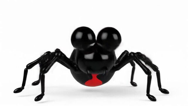 Cartoon black widow spider with big eyes isolated on white