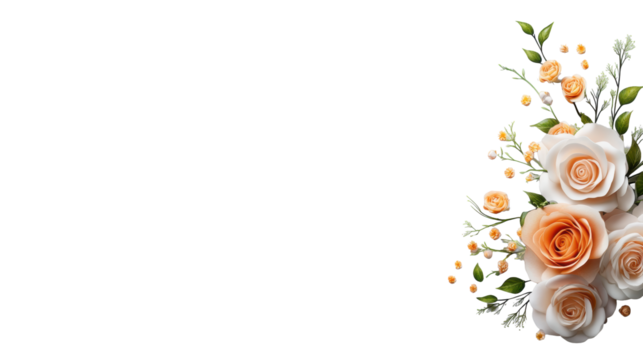 Peach and White Roses on Transparent Background