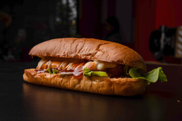 Hot dog and sausage hand on
