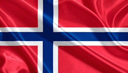 Norwegian national flag with blue Nordic cross on red field and white outline in high resolution.
