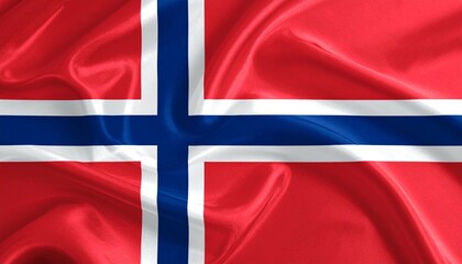 Obraz premium Norwegian national flag with blue Nordic cross on red field and white outline in high resolution.
