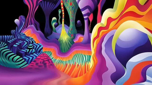 Abstract fantasy landscape with vibrant colors and bizarre organic structures