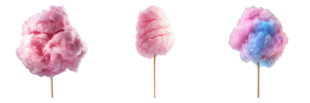 Vibrant array of fluffy cotton candy on a stick. Different shades captivate