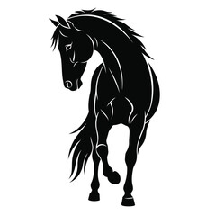 Stylized silhouette of a horse in mid-stride, captured in a dynamic posture.