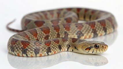 Obraz premium Photorealistic studio portrait of a Northern Water Snake (Nerodia sipedon) coiled on a pristine white background.