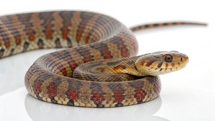 Obraz premium Photorealistic studio portrait of a Northern Water Snake (Nerodia sipedon) coiled on a pristine white background.