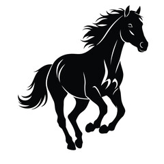 Silhouette illustration of a horse in mid-gallop.