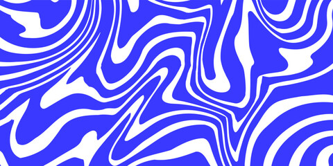 Blue wavy lines abstract background. Trendy psychedelic retro style backdrop. Waves, swirl and twirl pattern. Twisted distorted vector texture. Y2k aesthetic design