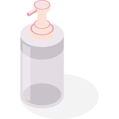 Clear Plastic Dispenser Bottle With Pink Pump Top and Subtle Shadow Isolated on White Background in Isometric View