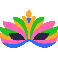 Colorful Festival Mask With Feather Like Petals In Pink Green Orange Blue And Yellow On Transparent Background