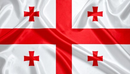 Georgian national flag with five red crosses waving on white field in high resolution.