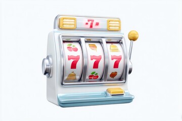 Classic three-reel mechanical gaming machine displays a winning combination of sevens and fruit symbols