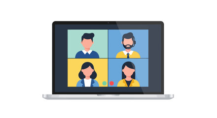 Laptop screen showing an online video conference with multiple participants, representing a virtual team meeting for remote work, digital communication, and modern collaboration