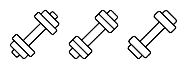 Three black and white dumbbell weights for fitness training and strength exercise equipment workout