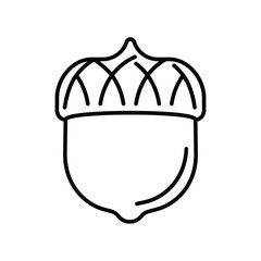 A black and white line drawing of an acorn The top portion is textured while the bottom is smooth