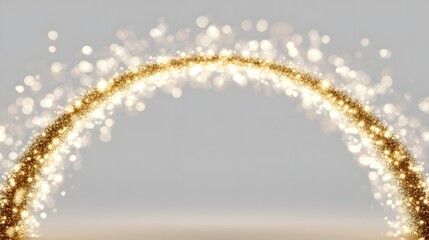 Bright golden sparkling trail forms an arc against a soft light background