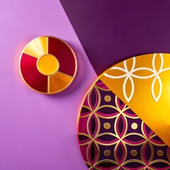 Vibrant Geometric Gold Circles on Purple Pink Background – Abstract Color Block Design