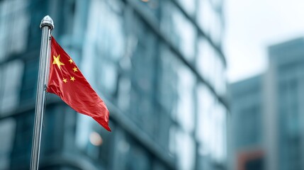 National fabric flutters proudly atop a metallic pole against a backdrop of modern glass structures