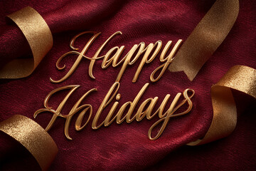Celebrate the new year with a deep crimson background decorated with golden ribbons and a warm holiday greeting